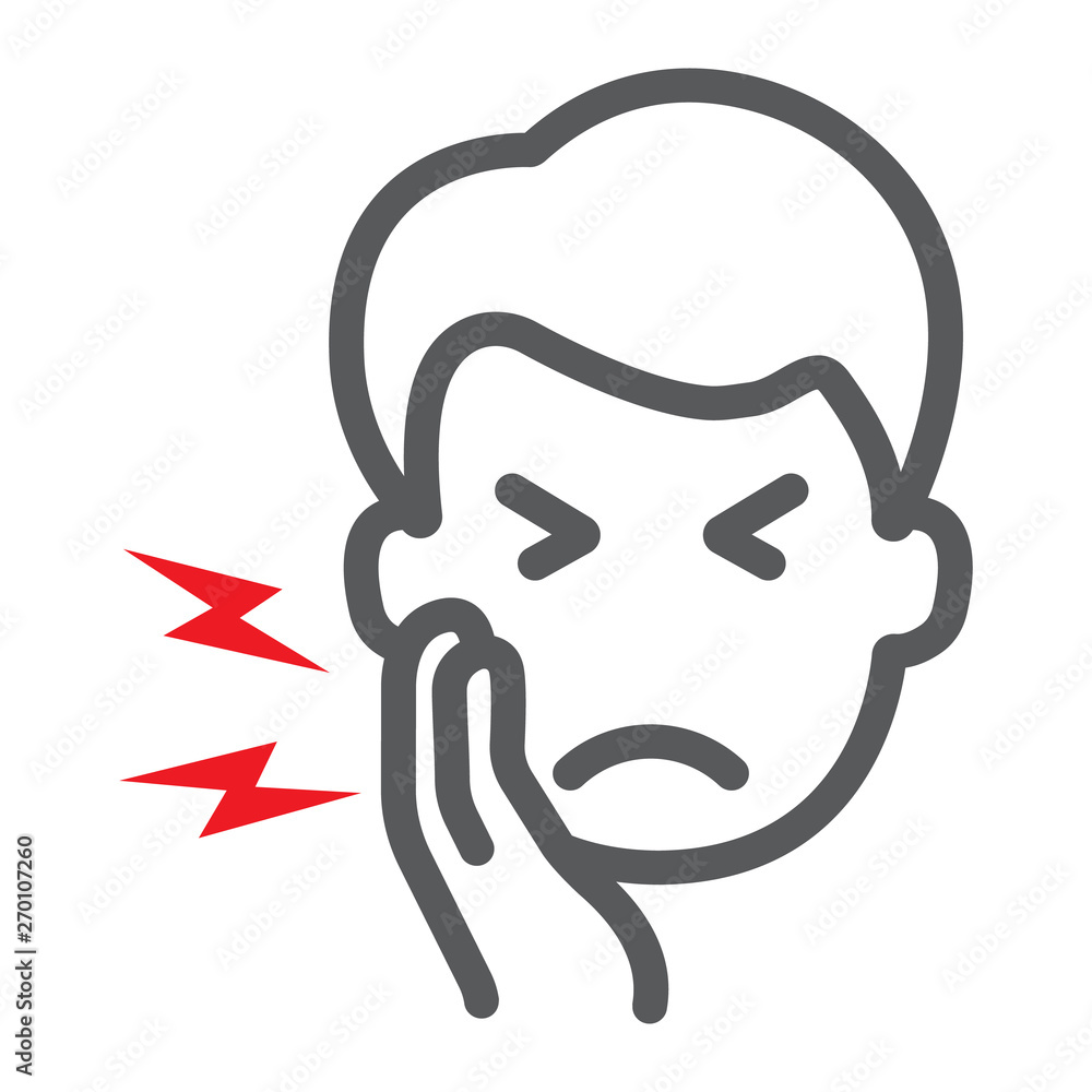 Toothache line icon, body and pain, tooth pain sign, vector graphics, a linear pattern on a white background. Toothache line icon, body and pain, tooth pain sign, vector graphics, a linear pattern on a white background.