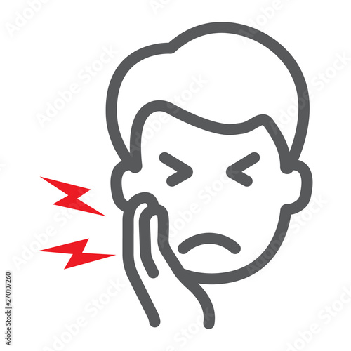 Toothache line icon, body and pain, tooth pain sign, vector graphics, a linear pattern on a white background.