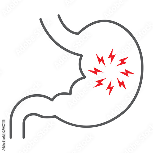 Stomach pain thin line icon, body and sick, abdominal ache sign, vector graphics, a linear pattern on a white background.