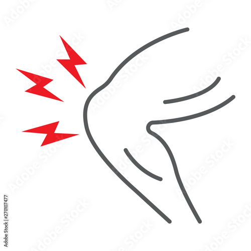 Knee pain thin line icon, body and sick, leg ache sign, vector graphics, a linear pattern on a white background.