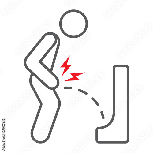 Urine pain thin line icon, body and painful, bladder ache sign, vector graphics, a linear pattern on a white background.