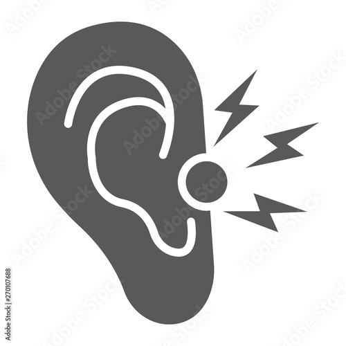 Ear pain glyph icon, body and painful, ear ache sign, vector graphics, a solid pattern on a white background.