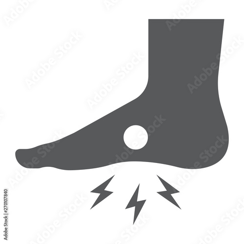 Foot pain glyph icon, body and painful, feet ache sign, vector graphics, a solid pattern on a white background.