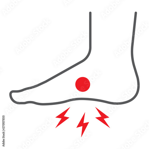 Foot pain thin line icon, body and painful, feet ache sign, vector graphics, a linear pattern on a white background.