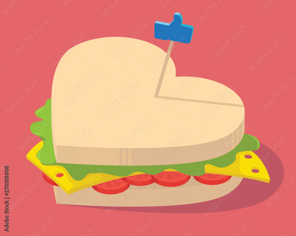 Social Snack illustration Vector. Like food sandwich social media, design, restaurant design concept Social Snack illustration Vector. Like food sandwich social media, design, restaurant design concept