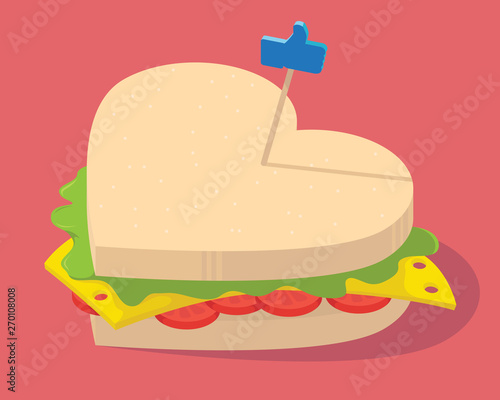 Social Snack illustration Vector. Like food sandwich social media, design, restaurant design concept