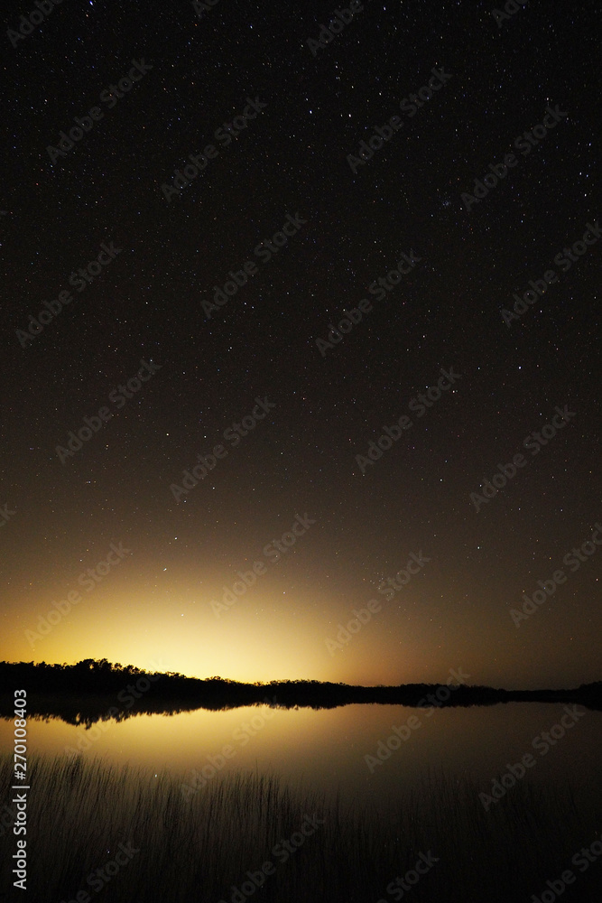 Night skies over Everglades National Park, Florida, with light pollution from Homestead affecting visibility of fainter stars even deep in the park. Night skies over Everglades National Park, Florida, with light pollution from Homestead affecting visibility of fainter stars even deep in the park.