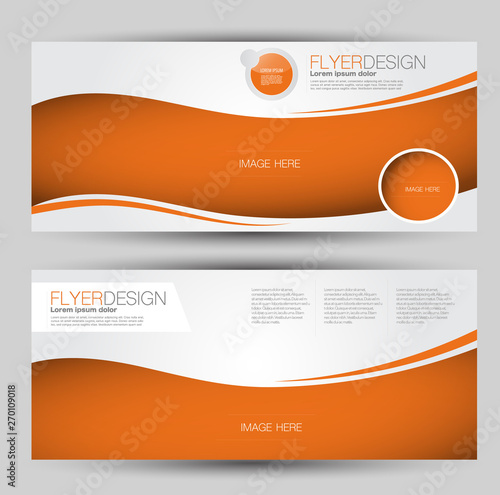 Flyer banner or web header template set. Vector illustration promotion design background. Orange color.