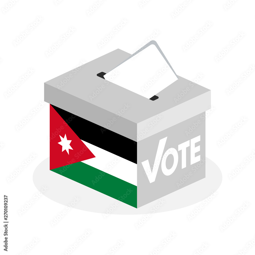 Election ballot box with a combination of Jordan country flags Election ballot box with a combination of Jordan country flags