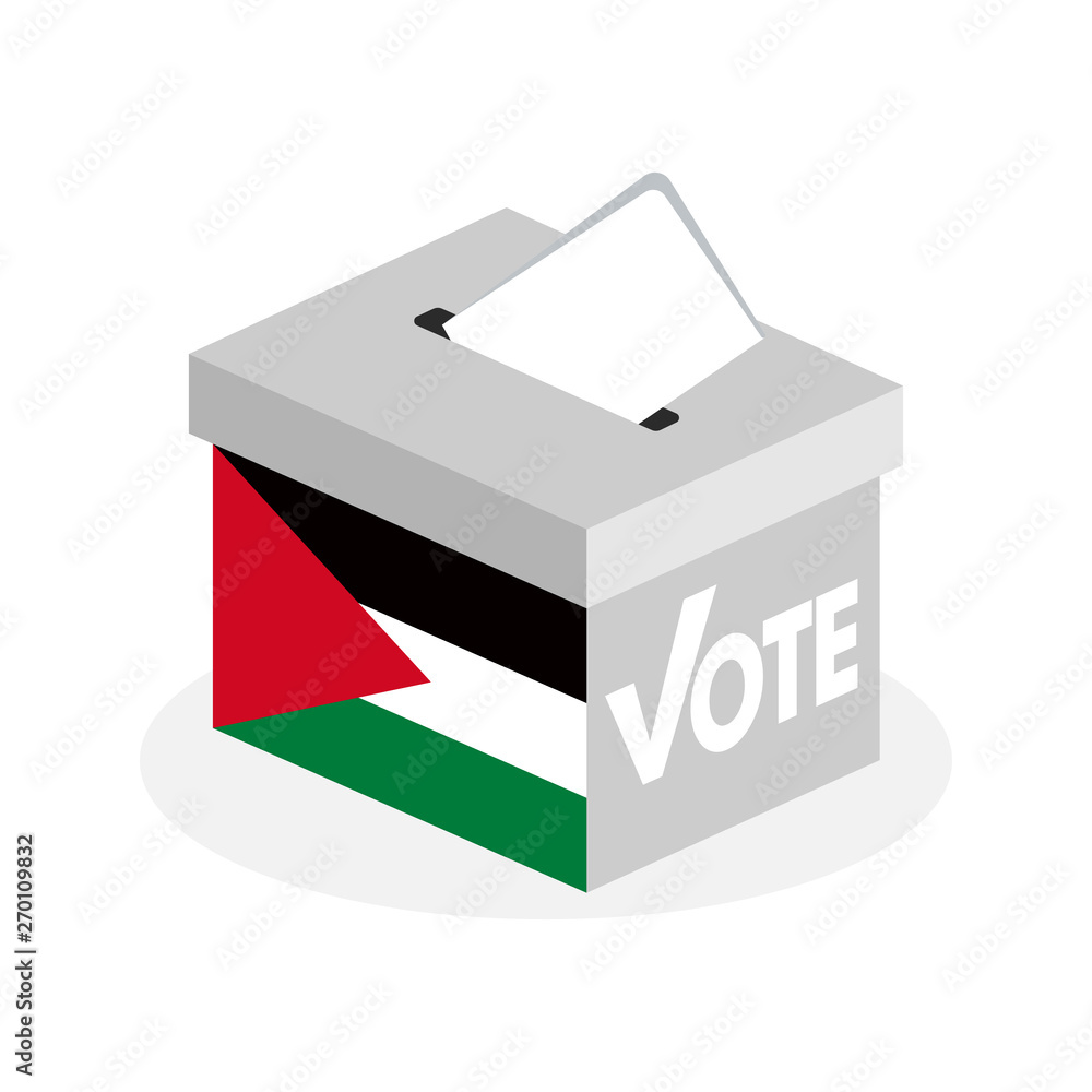 Election ballot box with a combination of Palestinian state flags Election ballot box with a combination of Palestinian state flags
