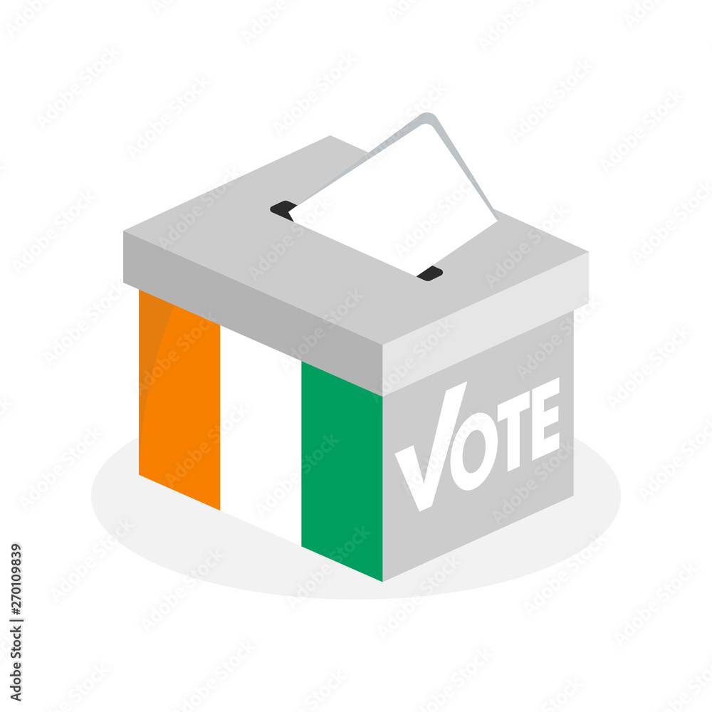 Election ballot box with a combination of Ivory Coast country flags Election ballot box with a combination of Ivory Coast country flags