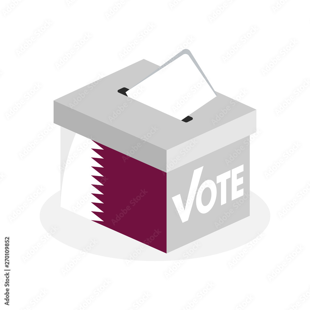Election ballot box with a combination of the Qatar state flag