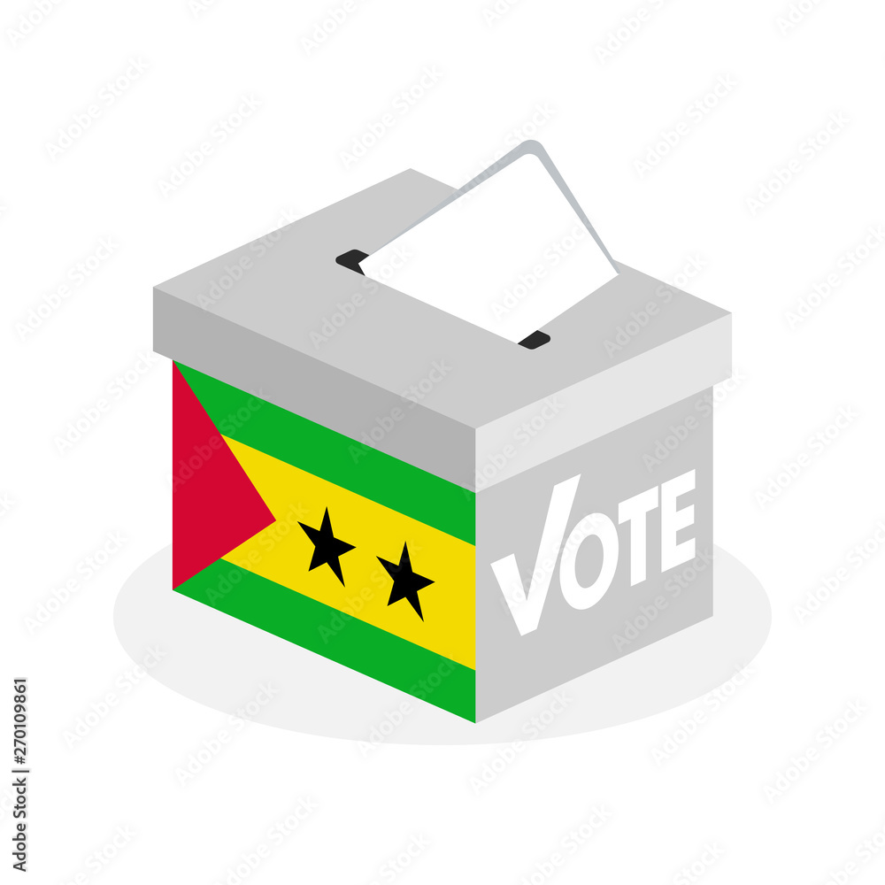 Election ballot box with a combination of the state flag of Sao Tome and Principe Election ballot box with a combination of the state flag of Sao Tome and Principe