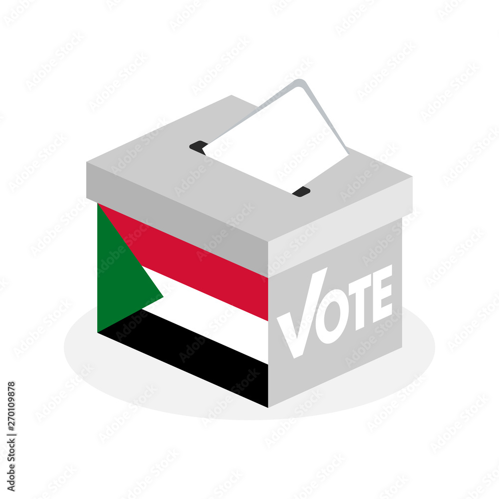 Election ballot box with a combination of the Sudanese state flag Election ballot box with a combination of the Sudanese state flag