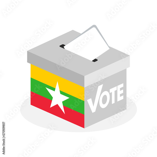 Election ballot box with a combination of Myanmar country flags