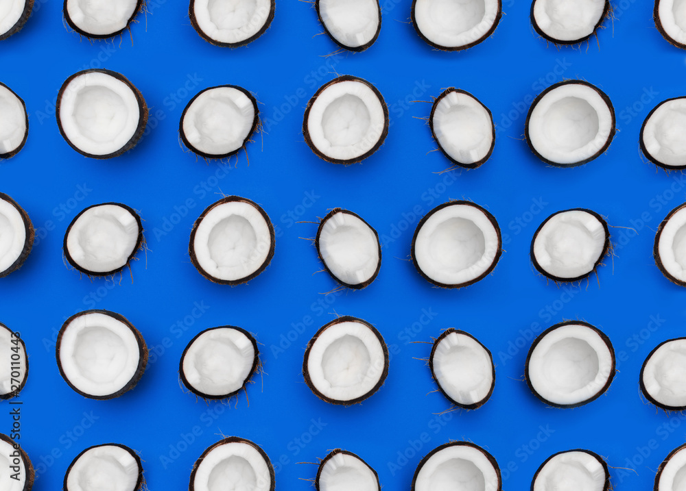 Summer pattern with ripe coconuts on deep blue background. Summer pattern with ripe coconuts on deep blue background.