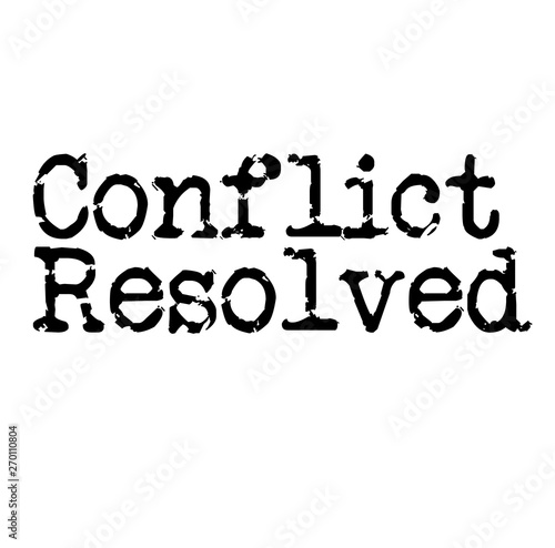 CONFLICT RESOLVED stamp on white background