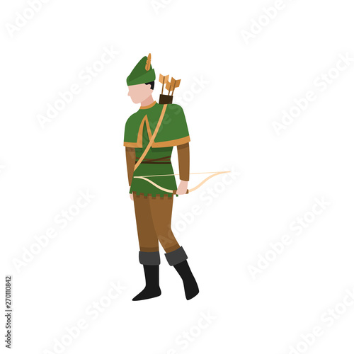 Medieval forest archer in green clothes and hunter hat