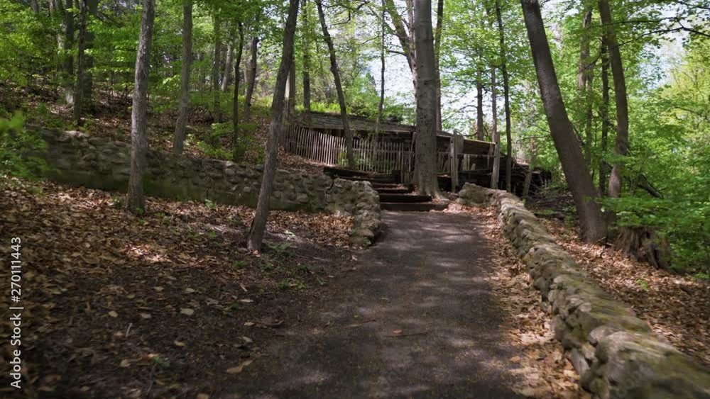 Hiking path with wooden steps and stonewalls located in Ontario, Canada Hiking path with wooden steps and stonewalls located in Ontario, Canada