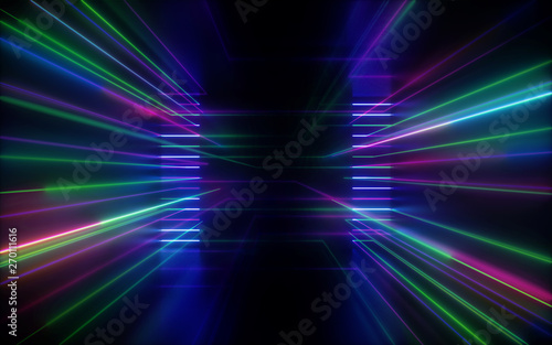 Fototapeta Naklejka Na Ścianę i Meble -  3d render, abstract background, pink blue green neon lines, virtual space, speed concept