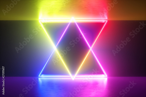 3d render, vibrant neon abstract background, bright colorful lights on performance stage