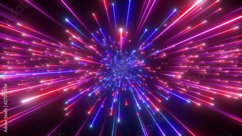 3d render, big bang, galaxy expanding, abstract blue red cosmic background, celestial beauty of universe, speed of light, fireworks, neon glow, cosmos, ultraviolet infrared light, outer space stars