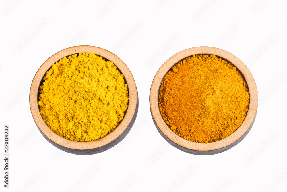 Turmeric and curry organic powder - Top view Turmeric and curry organic powder - Top view