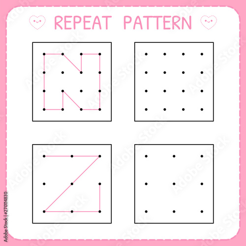 Educational games for practicing motor skills. Worksheet for kindergarten and preschool. Repeat pattern. Working pages for kids