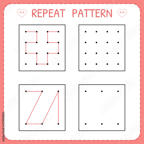 Educational games for practicing motor skills. Repeat pattern. Working pages for kids. Worksheet for kindergarten and preschool