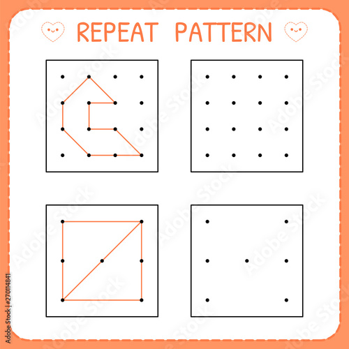 Kindergarten educational game for kids. Repeat pattern. Preschool worksheet for practicing motor skills. Working page for children