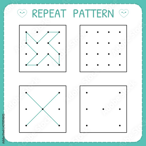Kindergarten educational game for kids. Repeat pattern. Preschool worksheet for practicing motor skills. Working pages for children