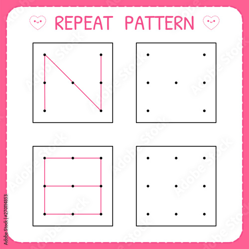 Kindergarten educational game for kids. Repeat pattern. Working page for children. Preschool worksheet for practicing motor skills
