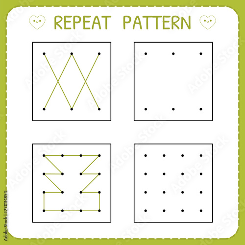 Kindergarten educational game for kids. Repeat pattern. Working pages for children. Preschool worksheet for practicing motor skills