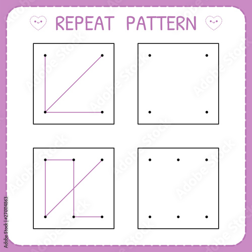 Preschool worksheet for practicing motor skills. Repeat pattern. Kindergarten educational game for kids. Working pages for children