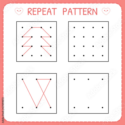 Preschool worksheet for practicing motor skills. Repeat pattern. Working pages for children. Kindergarten educational game for kids