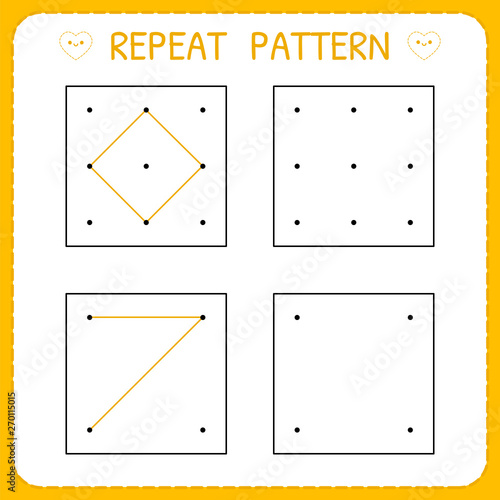 Repeat pattern. Working page for kids. Worksheet for kindergarten and preschool. Educational games for practicing motor skills