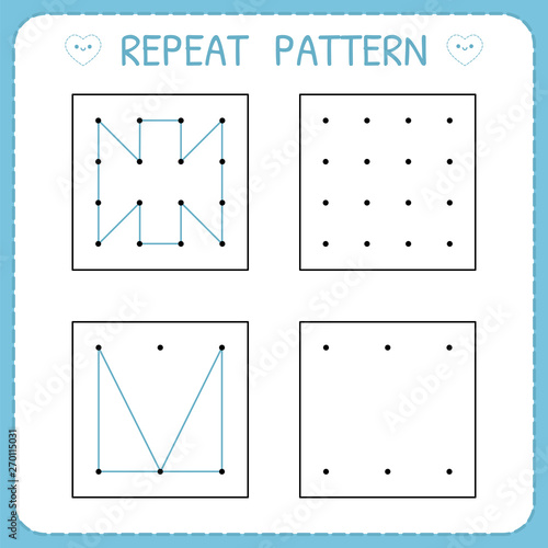 Repeat pattern. Working pages for children. Preschool worksheet for practicing motor skills. Kindergarten educational game for kids