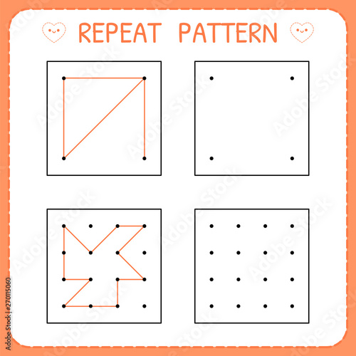 Repeat pattern. Worksheet for kindergarten and preschool. Educational games for practicing motor skills. Working page for kids
