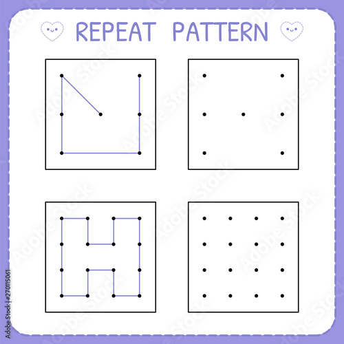 Repeat pattern. Worksheet for kindergarten and preschool. Educational games for practicing motor skills. Working pages for kids