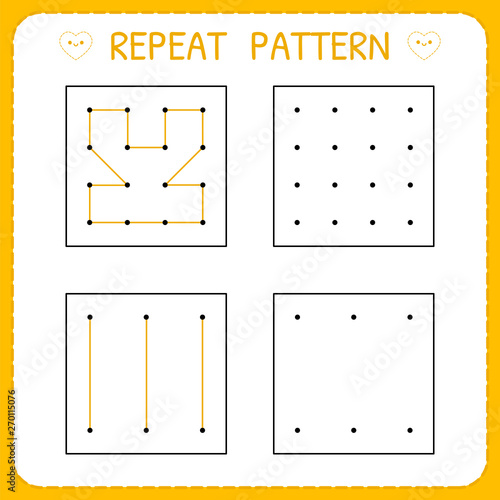 Repeat pattern. Worksheet for kindergarten and preschool. Working page for kids. Educational games for practicing motor skills