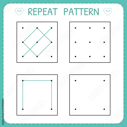 Working page for children. Repeat pattern. Preschool worksheet for practicing motor skills. Kindergarten educational game for kids