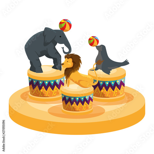 circus animals playing with balloons in steps