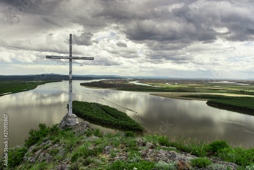 Cliff Aury on the Amur River. Khabarovsk region of the Russian Far East. View on the River Amur with Cliff Aury. photo