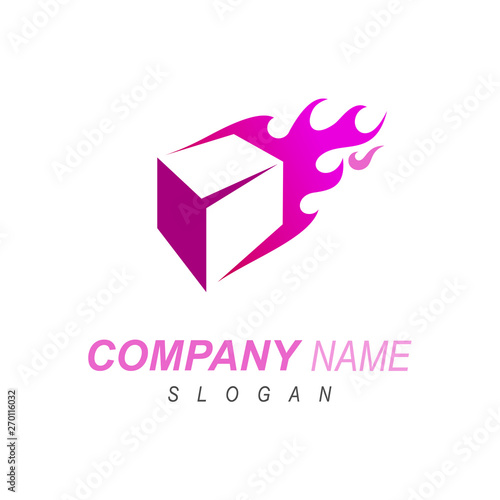 package delivery logo quickly + package box logo, modern logo, symbol of maximum speed, icon fire