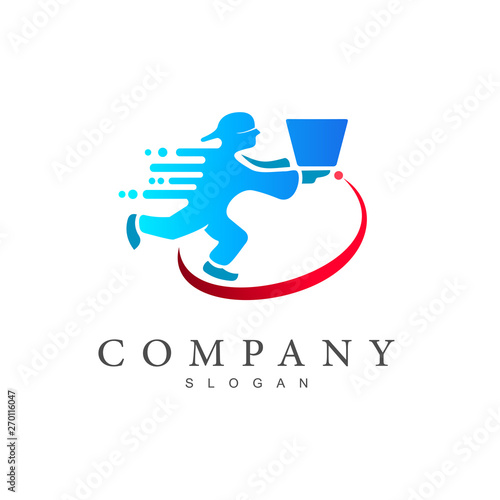 package delivery service logo quickly,  speed symbols and delivery services, design drawings of people delivering packages+ very fast