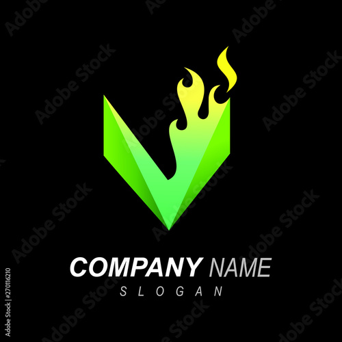 logo letter v , fire logo ,and restaurant icon