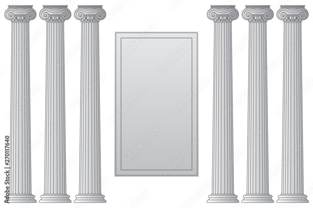 Template with historical antique greek columns with place for text Vector line illustration - obrazy, fototapety, plakaty 