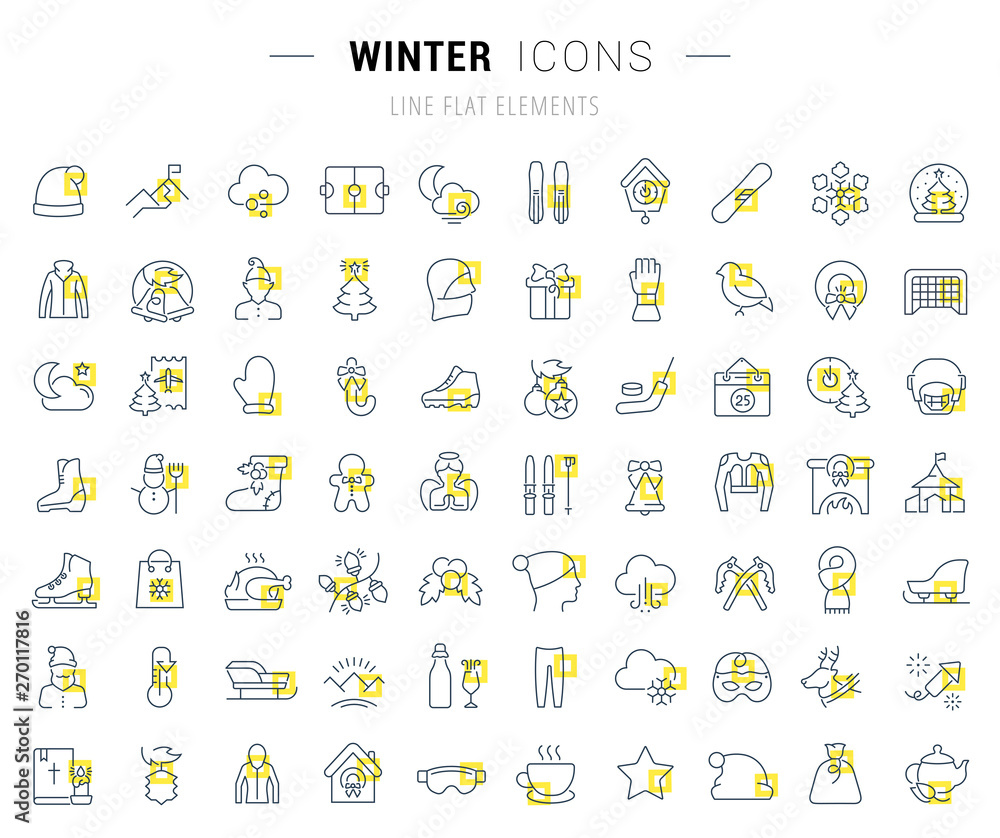 Set Vector Line Icons of Winter Set Vector Line Icons of Winter