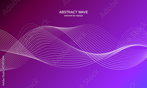 Abstract wave element for design. Digital frequency track equalizer. Stylized line art background. Colorful shiny wave with lines created using blend tool. Curved wavy line, smooth stripe Vector