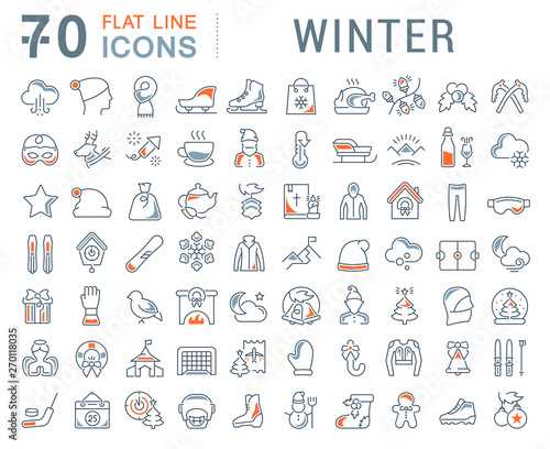 Set Vector Line Icons of Winter